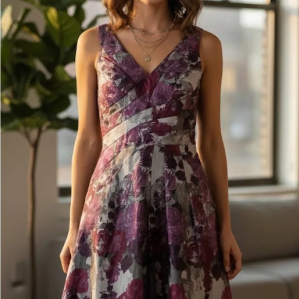White House Black Market Purple Floral Midi Dress